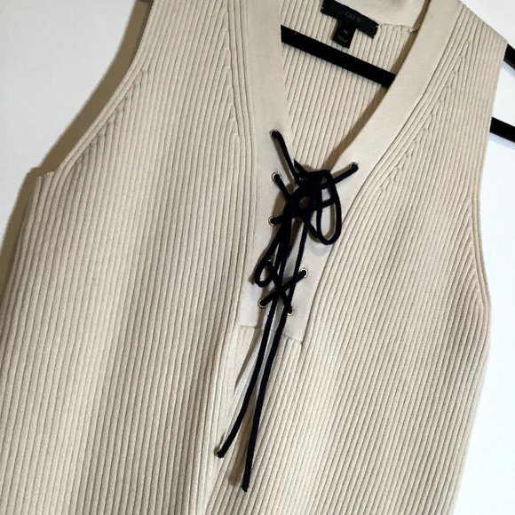 JCrew tan navy rib tie up tank size Medium - Picture 2 of 5